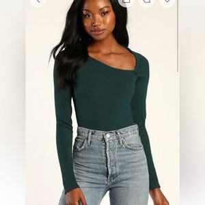 Green Ribbed Women's bodysuit